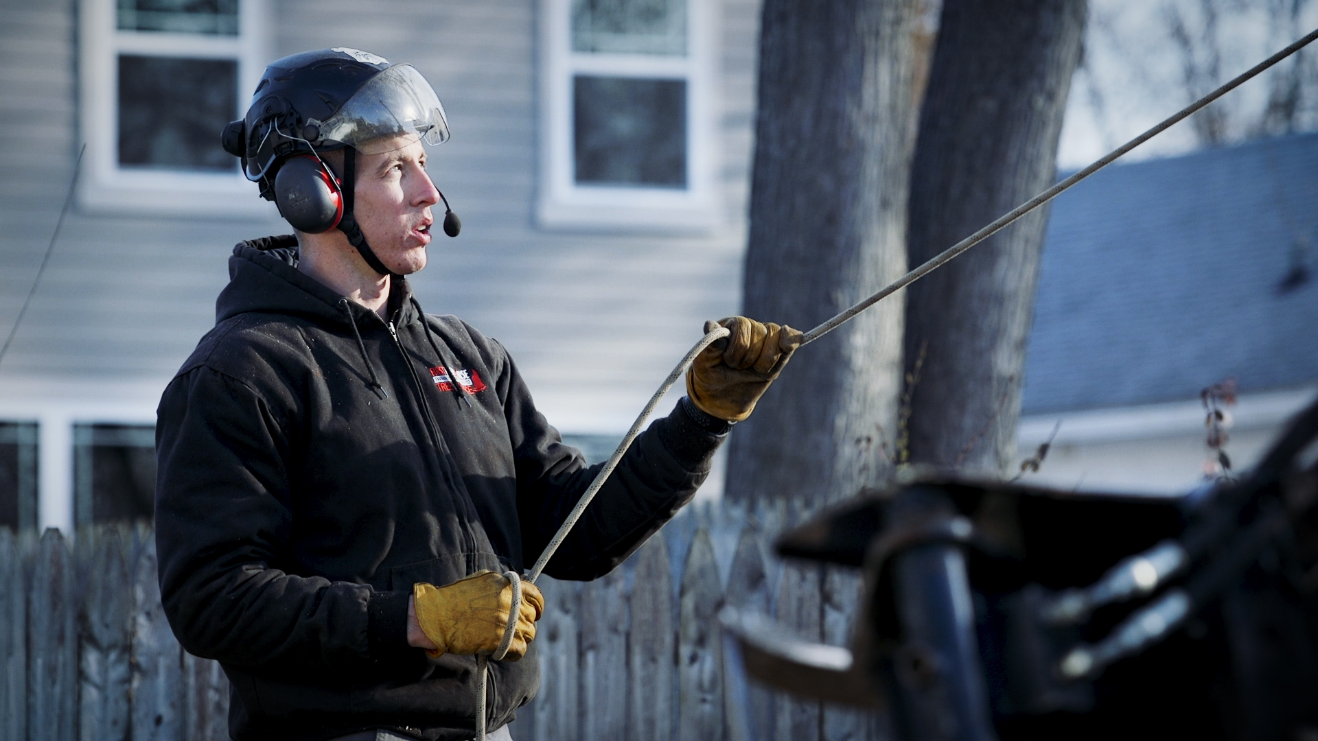 Precision tree work with safety lines. Our experienced team handles every job with care! #SafetyLines #PrecisionWork #TreeCare